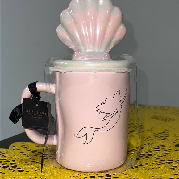Rae Dunn Pink Mug with Little Mermaid and Shell Lid - Picture 1 of 4